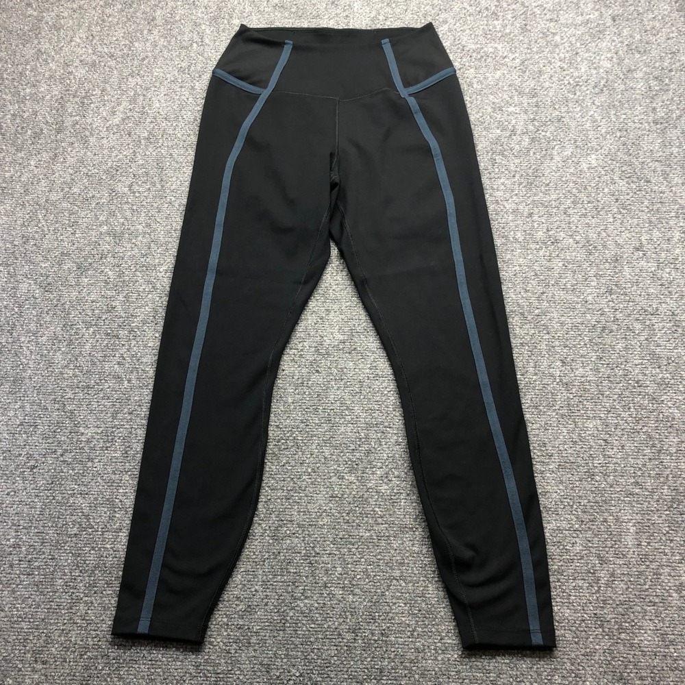 Nike One Dri-FIT Womens High Waisted Leggings Black Blue Stripe Size M